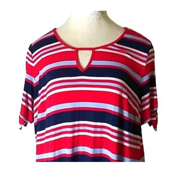 Westport Size Petite XL Dress Stripe Keyhole Front Tie-Knot Split Sleeves - Picture 3 of 9